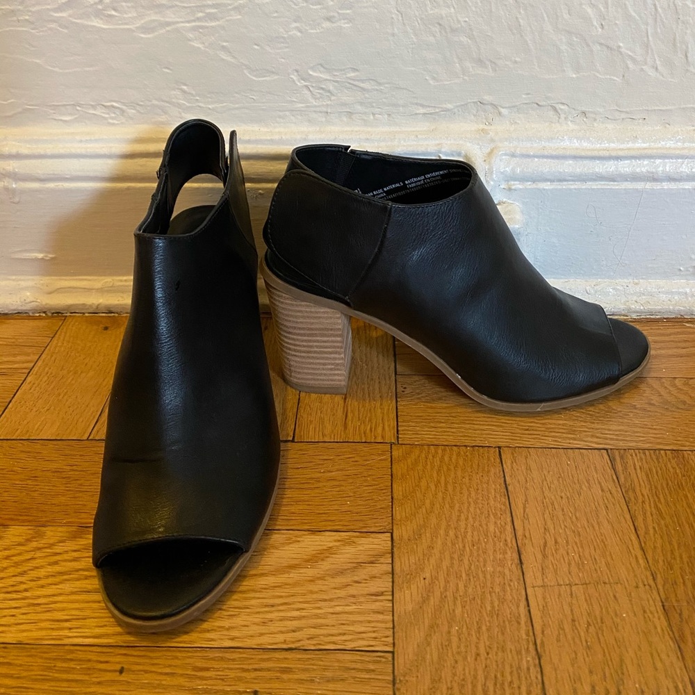 Black and Tan Open-Toe Heels